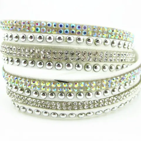 Mode Koreanisches Wildleder Wickelarmband Für Damen Mehrlagig Geometrisch Strass Nieten Besetzt Schmuck Trendiges Armband