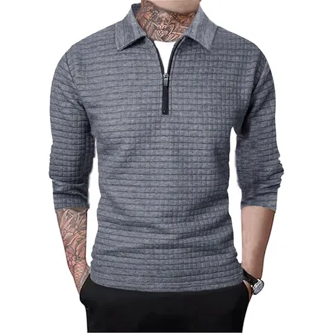 Felpa da Uomo con Mezza Zip in Maglia a Nido d'Ape Casual Tinta Unita a Maniche Lunghe con Colletto a Revers