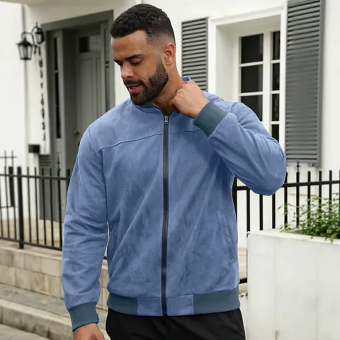 Herren Bomberjacke Aus Wildlederimitat Casual Stehkragen Reißverschluss Winddicht Urban Fashion Leichte Oberbekleidung
