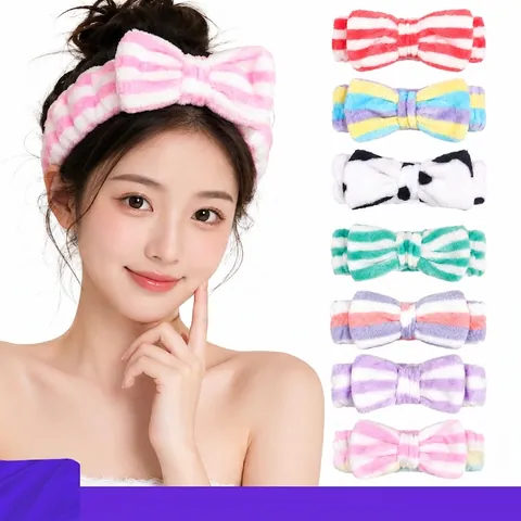 Plush Facial Headband Coral Fleece Elastic Bowknot Hair Band For Face Washing SPA Makeup Leopard Polka Dot Patterns