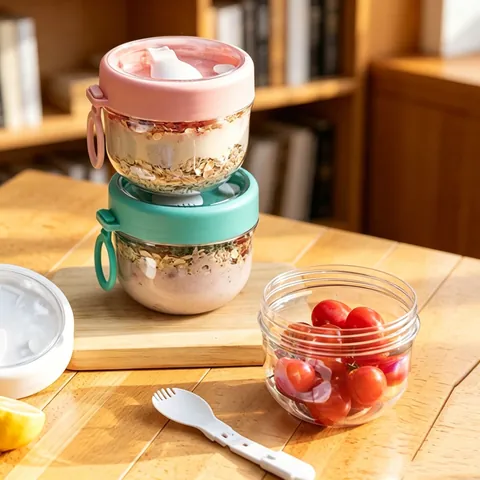 Pot À Yaourt Portable Pour Flocons D'avoine Bol Petit-déjeuner En Plastique Avec Couvercle Et Cuillère Pliable Étanche