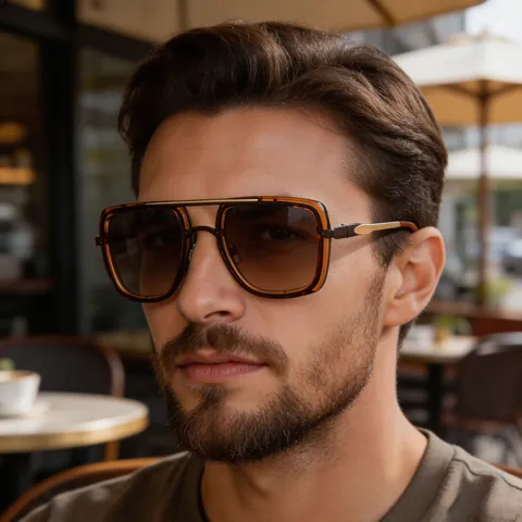 Square Sunglasses Metal Plastic Frame Double Bridge Retro UV Protection Driving Fashion Men