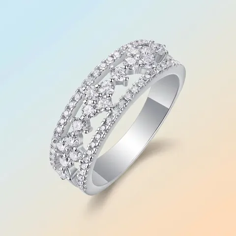 Moissanite Ring 925 Sterling Silver Multi-Row Hollow Out Pave Setting Luxury Jewelry For Women D Color VVS
