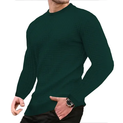 Heren Mode Wafelgebreide Sweatshirt Slim Fit Jacquard Patroon Pullover Casual Lange Mouwen Ronde Hals Getextureerd Sweatshirt Top