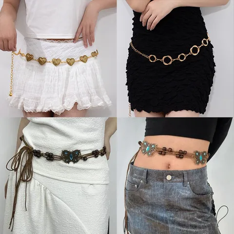 Bohemian Vintage Woven Waist Rope Belt Ethnic Wood Beads Alloy Butterfly Turquoise Tassel Accessory Women