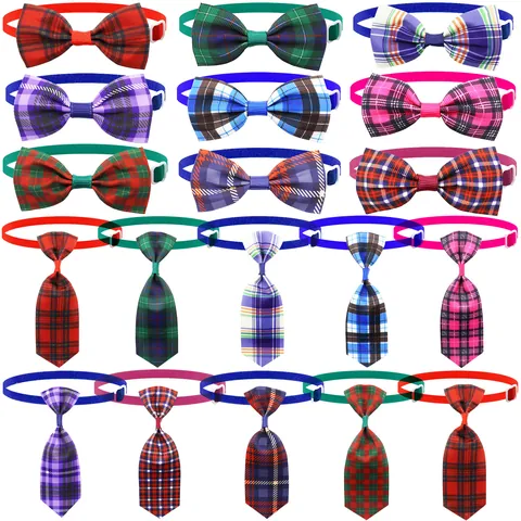 Adjustable Pet Bow Tie Plaid Striped Necktie British Style For Cats Small Dogs Formal Party Costume Accessory