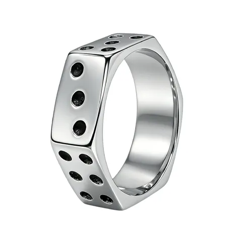 Vintage Titanium Steel Dice Hexagon Ring For Men Women INS Style Creative Polished Gold Silver Finger Ring Jewelry Gift
