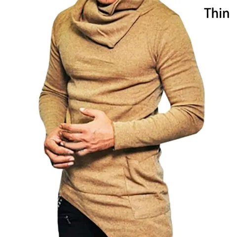 Herren Asymmetrischer Saum Wasserfallausschnitt Langarm Top Modal Dünn Mode Streetwear Casual Einfarbig Pullover T-Shirt
