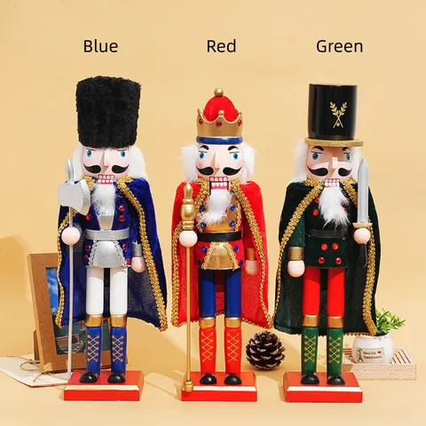 Traditional Wooden Nutcracker Soldier Figure With Cloak Painted King Nutcracker For Christmas Tree Home Table Festive Party Decoration Gift