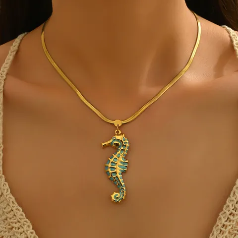Oceaan Zomer Mariene Zeepaardje Schildpad Zeester Hanger Ketting Roestvrij Staal Verguld Emaille Sleutelbeen Ketting Vrouwen Sieraden