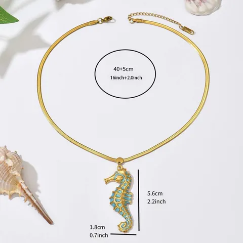 Oceaan Zomer Mariene Zeepaardje Schildpad Zeester Hanger Ketting Roestvrij Staal Verguld Emaille Sleutelbeen Ketting Vrouwen Sieraden