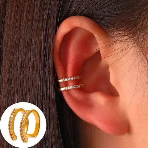 Orecchini a Clip a Doppio Strato in Rame e Zirconia Per Donna Minimalisti con Strass Incastonati Senza Buco Oro Argento Gioielli