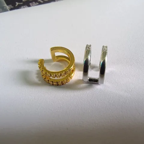 Orecchini a Clip a Doppio Strato in Rame e Zirconia Per Donna Minimalisti con Strass Incastonati Senza Buco Oro Argento Gioielli