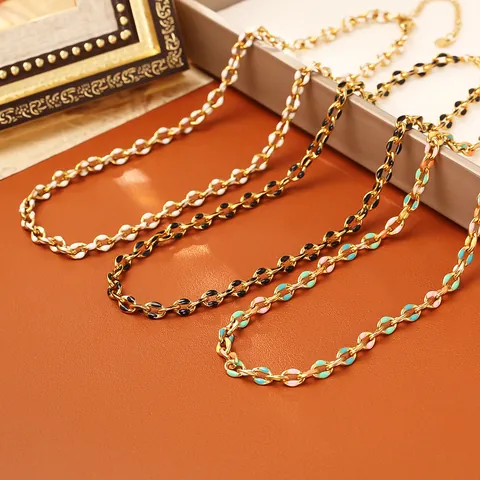 Bohemian Enamel Drip Oil Chain Necklace For Women Gold Plated Titanium Steel Geometric Minimalist Sweater Chain Jewelry
