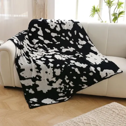 Manta de Sofá con Estampado de Vaca Suave Franela Engrosada Para Sofá Cama Oficina Viaje Siesta Estilo Nórdico Manta Cálida Decorativa