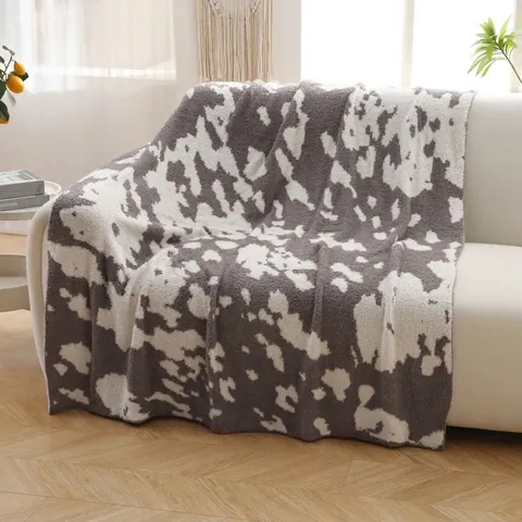 Manta de Sofá con Estampado de Vaca Suave Franela Engrosada Para Sofá Cama Oficina Viaje Siesta Estilo Nórdico Manta Cálida Decorativa