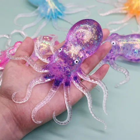 Simulation Colorful Octopus Squeeze Toy TPR Maltose Stress Relief Sensory Toy With Glitters For Kids Adults Gift