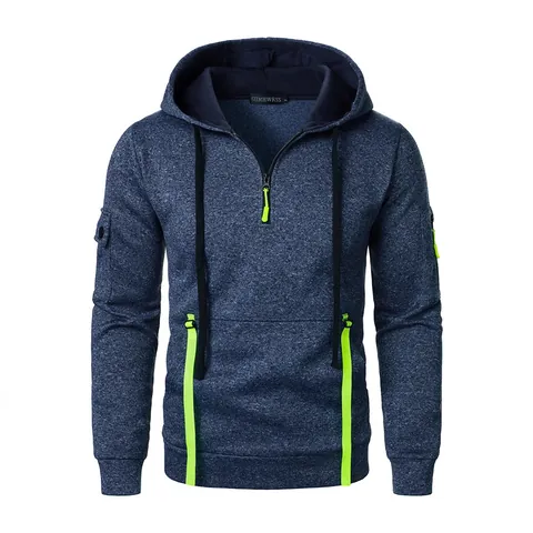 Sudadera con Capucha para Hombre con Media Cremallera Multibolsillos Casual Pullover Deportivo Exterior Top