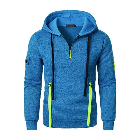 Sudadera con Capucha para Hombre con Media Cremallera Multibolsillos Casual Pullover Deportivo Exterior Top
