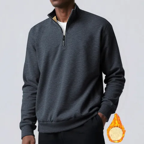 Herren Casual 1/4 Reißverschluss Stehkragen Sweatshirt Fleecegefüttert Thermo Langarm Rippbündchen Einfarbig Winter Oberteil