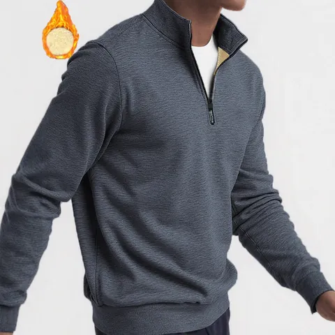 Herren Casual 1/4 Reißverschluss Stehkragen Sweatshirt Fleecegefüttert Thermo Langarm Rippbündchen Einfarbig Winter Oberteil
