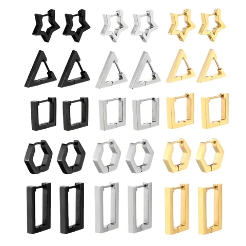 316 Stainless Steel Geometric Huggie Hoop Earring For Women Men Single Piece Gold Silver Black Heart Star Punk Jewelry