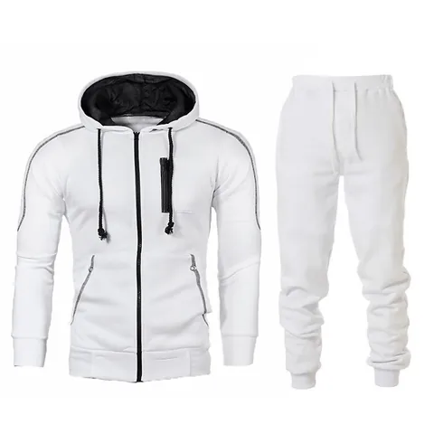 Men's Casual Sports Tracksuit Hooded Zip Up Sweatshirt And Sweatpants Cotton Blend Jogging Suit For Gym Outdoor Daily Wear