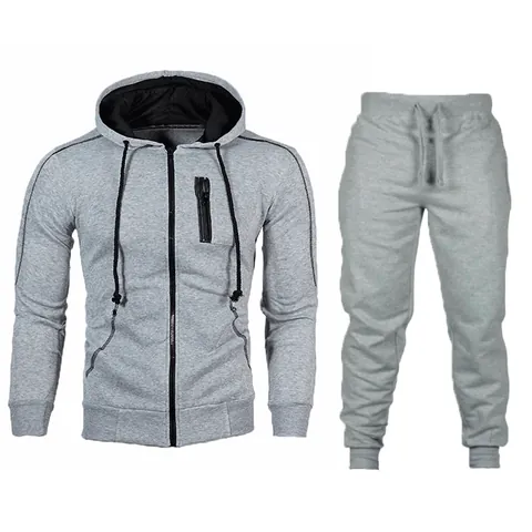 Men's Casual Sports Tracksuit Hooded Zip Up Sweatshirt And Sweatpants Cotton Blend Jogging Suit For Gym Outdoor Daily Wear