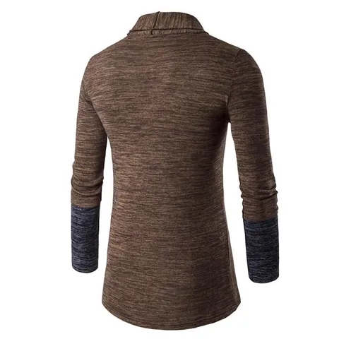Men's Casual Contrast Stitching Knit Cardigan Shawl Collar Slim Fit Open Front Korean Style Marl Knitted Sweater Outerwear