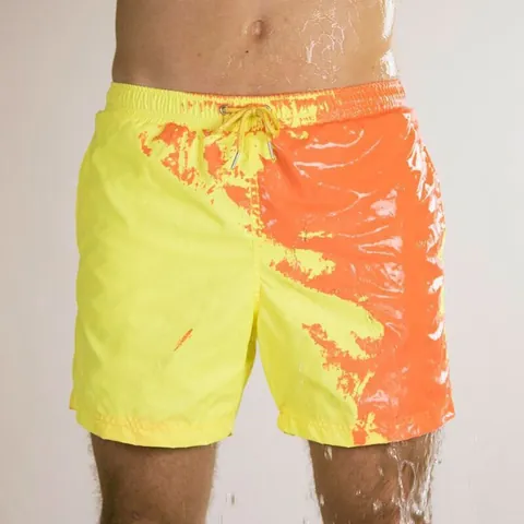 Men's Color Changing Swim Trunks Quick Dry Beach Shorts Thermal Sensitive Water Reactive Swimwear With Drawstring Pockets Summer Vacation Board Shorts