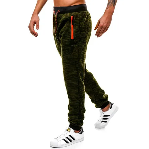 Pantalones de Jogging Casuales para Hombre Corte Ajustado de Punto Jaspeado Pantalones Deportivos Con Bolsillos de Cremallera