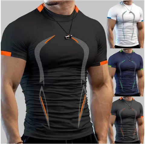 Men's Compression Sport T-Shirt Quick Dry High Elastic Fitness Gym Short Sleeve Top Geometric Print Training Running Tee