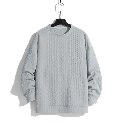 Heren Casual Ronde Hals Lange Mouwen Sweatshirt Met Kabelbreisel Effen Kleur Ruime Pasvorm Lente Herfst Winter Top