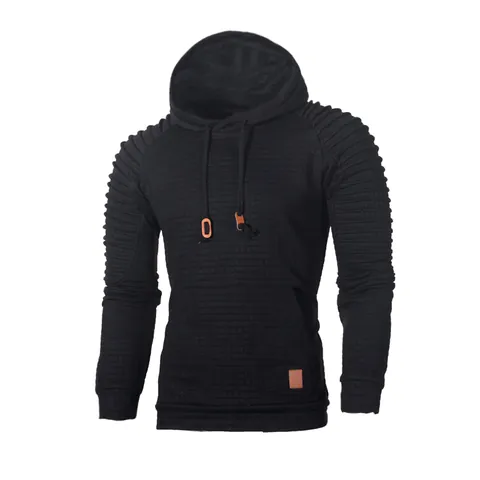 Men Fashion Casual Hooded Sweatshirt Waffle Quilted Texture Long Sleeve Hoodie With Shoulder Ribbing Pleats Kangaroo Pocket Slim Fit Pullover Top