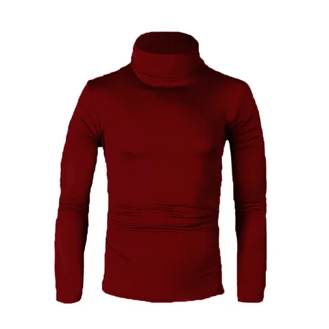 Men's Casual Turtleneck Long Sleeve T-Shirt Slim Fit Cotton Blend Solid Color Basic Base Layer Top For Autumn Winter