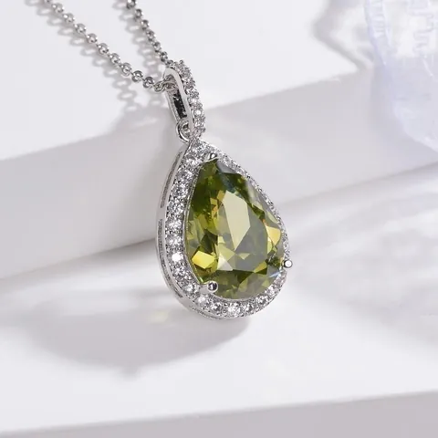 Elegante Westerse Stijl Waterdruppel Peervormige Zirconia Hanger Halsketting Met Roestvrij Stalen Ketting Koperen Pavé Sieraden Dames