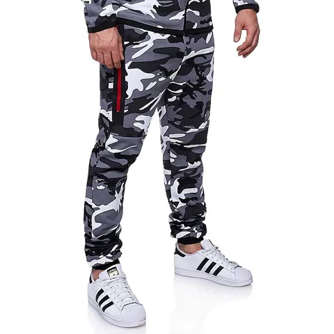 Men Slim Fit Camouflage Sports Joggers Polyester Elastic Training Pants With Zipper Pockets Cuffed Hem Casual Sweatpants