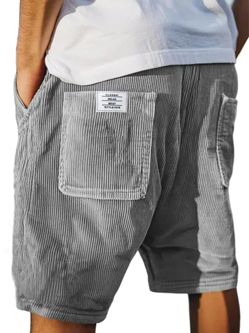 Men Vintage Corduroy Shorts American Casual Multi Pocket Straight Leg Beach Sports Fashion Embroidery Tag Men Shorts