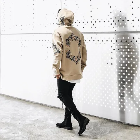 Felpa con Cappuccio Uomo Casual Streetwear Stampata Rosa Pullover Manica Lunga Vestibilità Larga Floreale Maglione