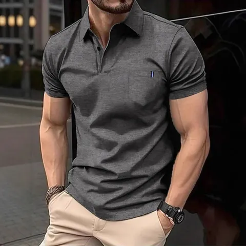 Herren Slim Fit Kurzarm Polo-Shirt Piqué Baumwolle Atmungsaktiv Casual Business Top Mit Brusttasche Für Den Täglichen Büroalltag