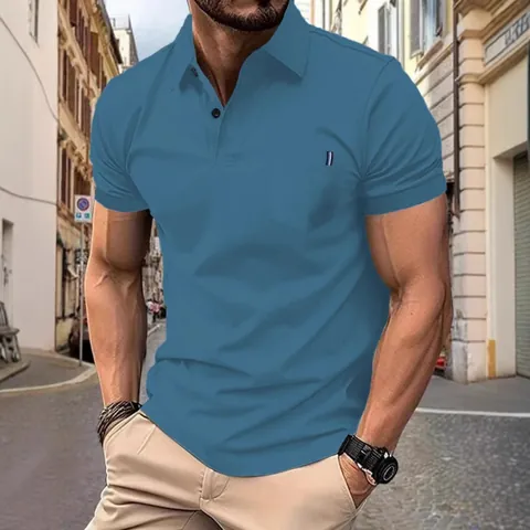 Herren Slim Fit Kurzarm Polo-Shirt Piqué Baumwolle Atmungsaktiv Casual Business Top Mit Brusttasche Für Den Täglichen Büroalltag