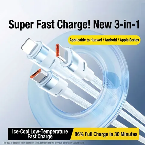 Cavo di Ricarica Rapida 3 in 1 da 120W Intrecciato in Nylon da USB a Type-C Lightning Micro USB per Cellulari Blu Nero