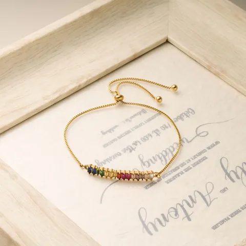 Pulsera de Lujo de Acero de Titanio Chapado en Oro con Circonita de Colores Cordón Ajustable Mujer Dopamina Cadena de Caja Joyería Regalo