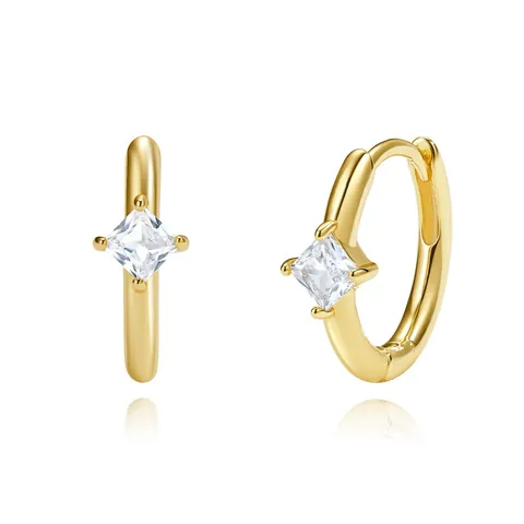 Luxury Square Zirconia Copper Hoop Earrings For Women Gold Silver Plated Geometric Minimalist Fashion Commuting Jewelry