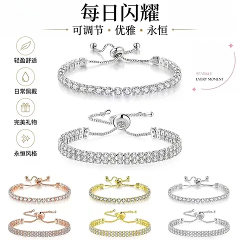 Pulsera Tennis de Aleación de Cobre con Zirconia para Mujer Cristal Simple Cierre de Bolo Ajustable Ojo Turco Cruz Joyería
