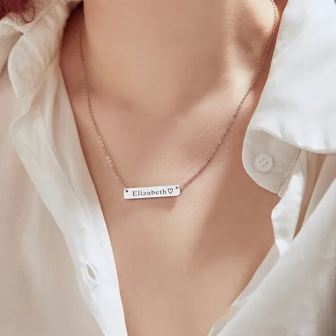 Stainless Steel Geometric Bar Pendant Necklace For Women Men DIY Personalized Engraved Minimalist Fashion Jewelry Anniversary Gift