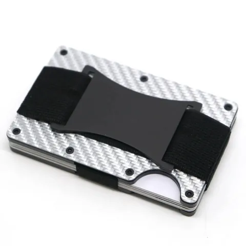 Portacarte Minimalista in Fibra di Carbonio con Blocco RFID per Uomo Donna Sottile Clip per Contanti in Metallo Custodia per Carte di Credito Business