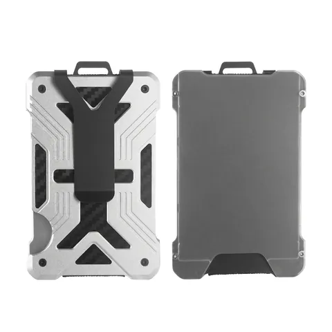 Porte-cartes minimaliste avec protection RFID en alliage d'aluminium et fibre de carbone portefeuille mince en métal tactique