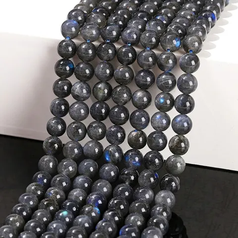 Natuurlijke Grijze Maansteen Labradoriet Ronde Losse Kralen Met Sterke Blauwe Glans Gepolijste Edelsteen Voor DIY Sieraden Maken Accessoires