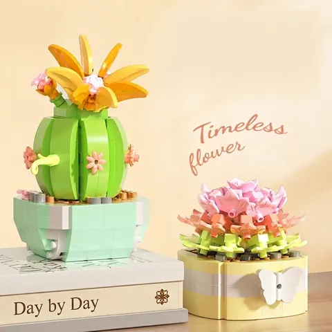 Rose Succulent Flower Building Blocks Miniature Potted Plants Set DIY Creative Bricks Desktop Decoration Educational Toys Floral Ornament Gift